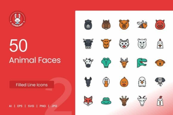 Animal Faces Filled Line Icons: Your Design Toolkit