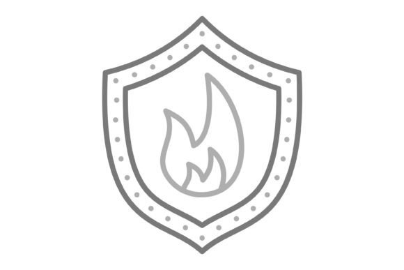 Fire Shield Greyscale Line Icon: A Versatile Design Asset