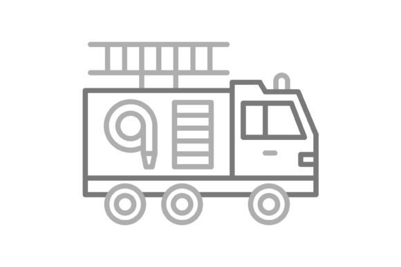 Fire Truck Greyscale Line Icon: A Versatile Design Asset