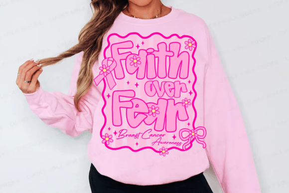 Preppy Pink Ribbon Faith over Fear PNG: Design with Purpose